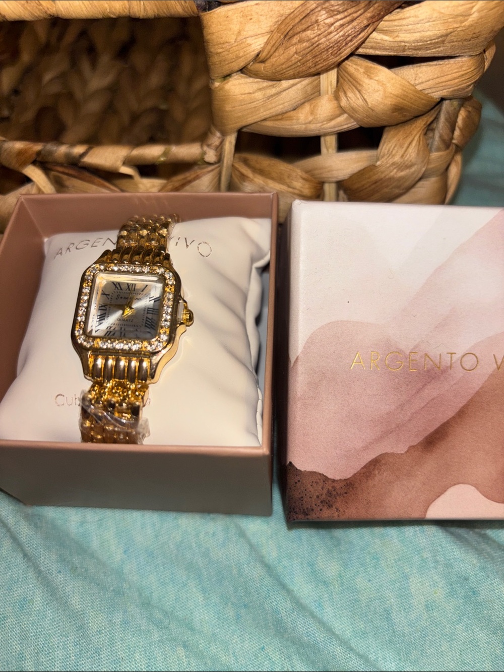 Argento Vivo Gold Crystal-Accented Women's Bracelet Watch nib